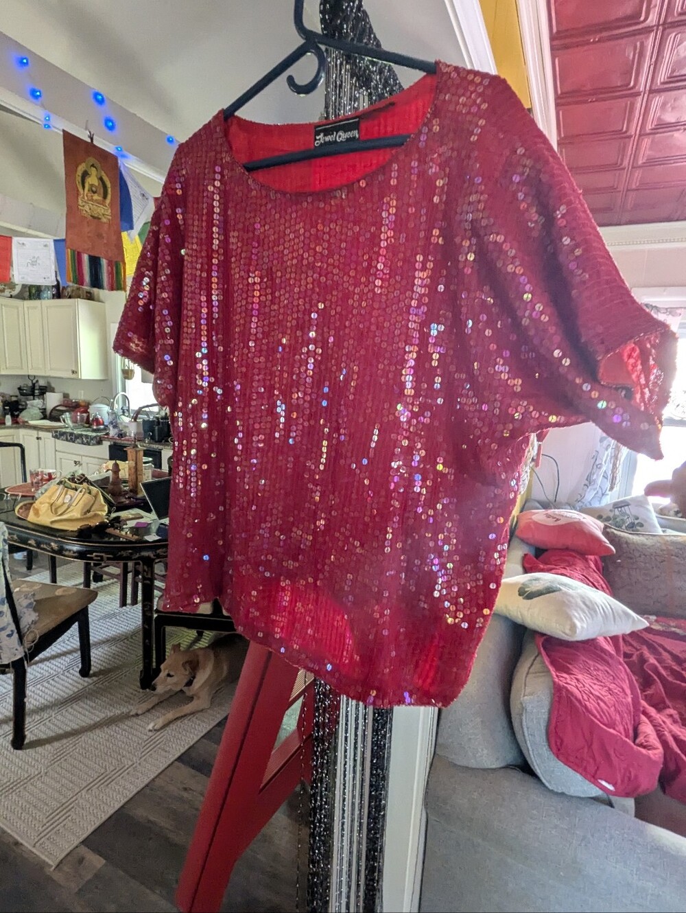 SparkleSequin Short Sleeve Crop Top - Red